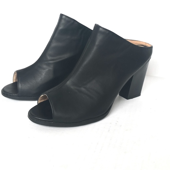Shoes - Peep-Toe Chunky Heel Black Clogs